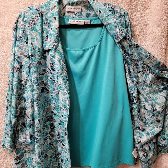 Teal Cami with Leafy Blouse - Picture 2 of 4